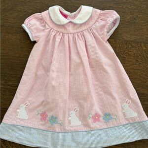 Pink Gingham Bunny Embroidered Baby Dress with Peter Pan Collar
